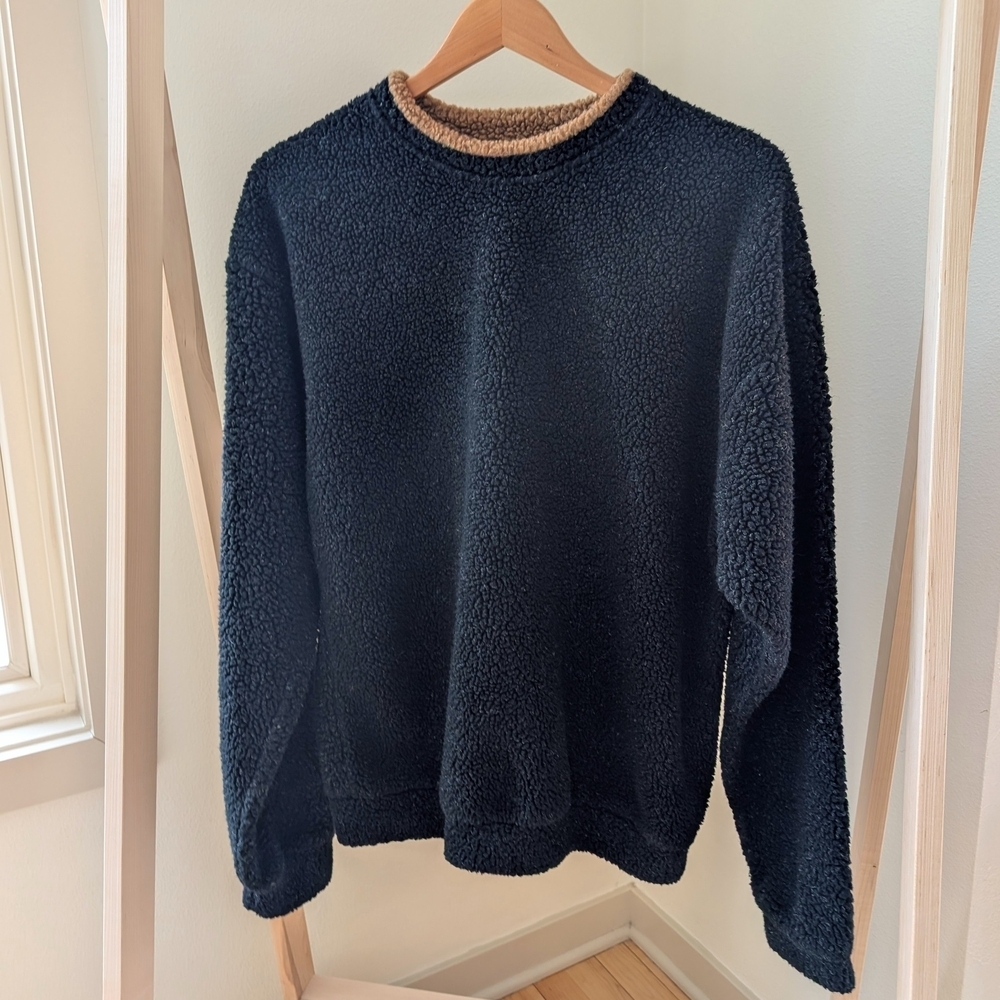 Vintage Heavyweight Fleece Mixed Trim Detailed Crewneck Sweater In Black/Brown - Picture 3 of 8